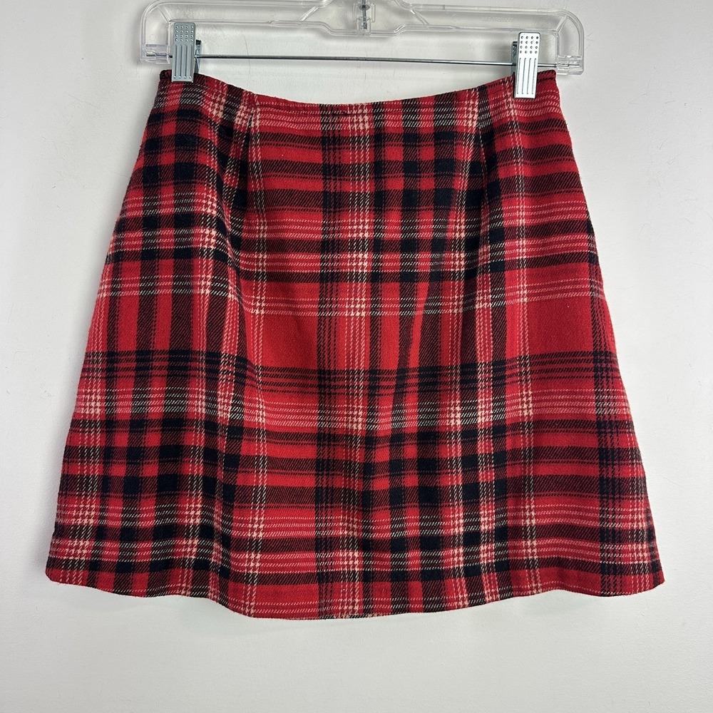 Vintage The Limited Women's Red Black Plaid Wool Blend Mini Skirt Sz 2 Academia